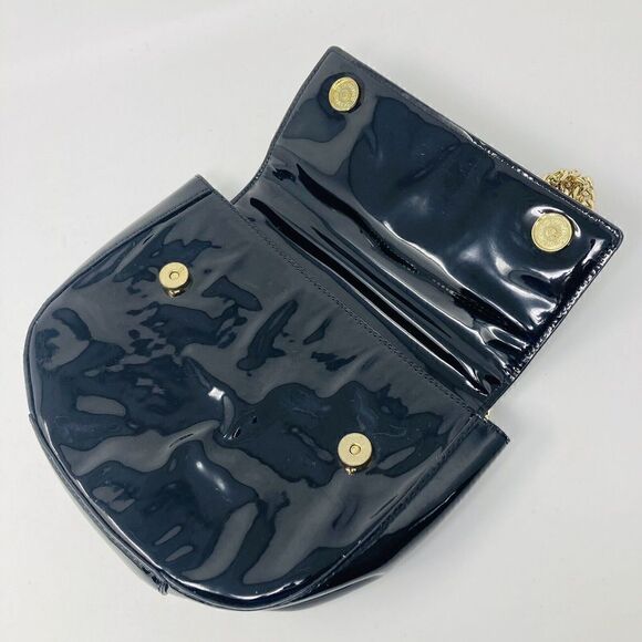 Kate Landry Black Patent Leather Handbag Purse Shoulder Bag Gold Chain Strap - Picture 3 of 7